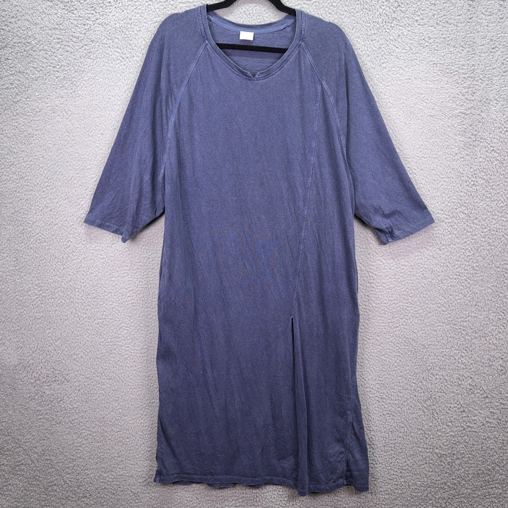 Poetry Dress Women 12 Blue Midi Hemp Organic Blend Sustainable Pockets Lagenlook